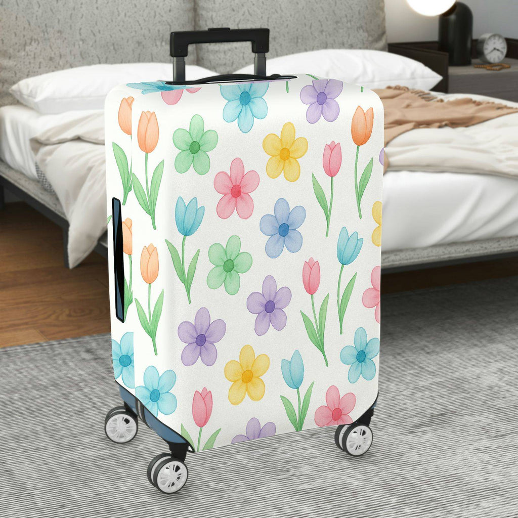 1-Piece Floral Colorful Spring Flower Tulip Pastel  Suitcase Luggage Cover, Stretch Protective Sleeve