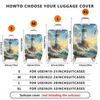 1-Piece Lighthouse Ocean Waves Seagulls Sunset Landscape  Suitcase Luggage Cover, Stretch Protective Sleeve