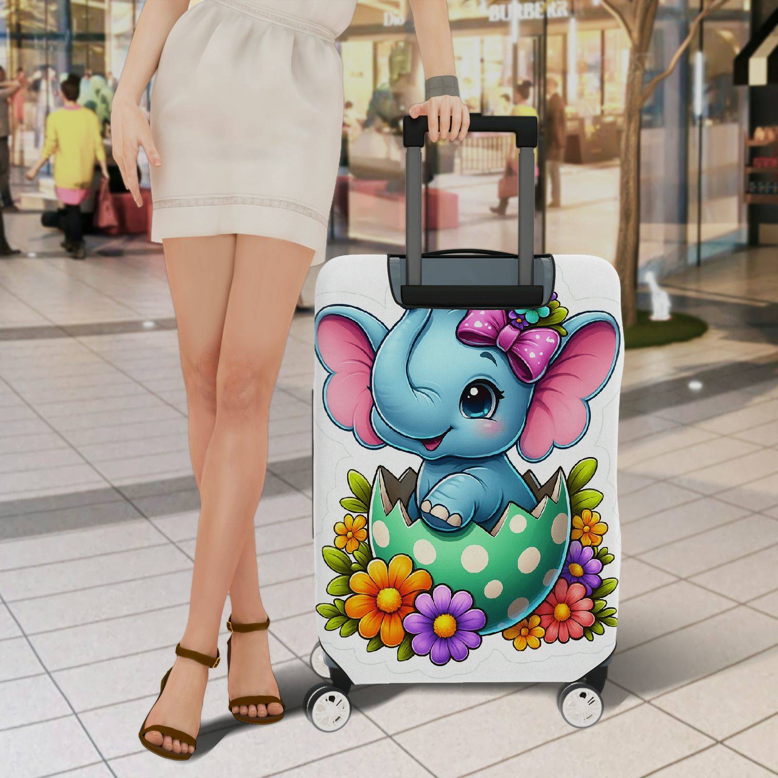 1-Piece Cute Elephant Floral Egg Bow  Suitcase Luggage Cover, Stretch Protective Sleeve