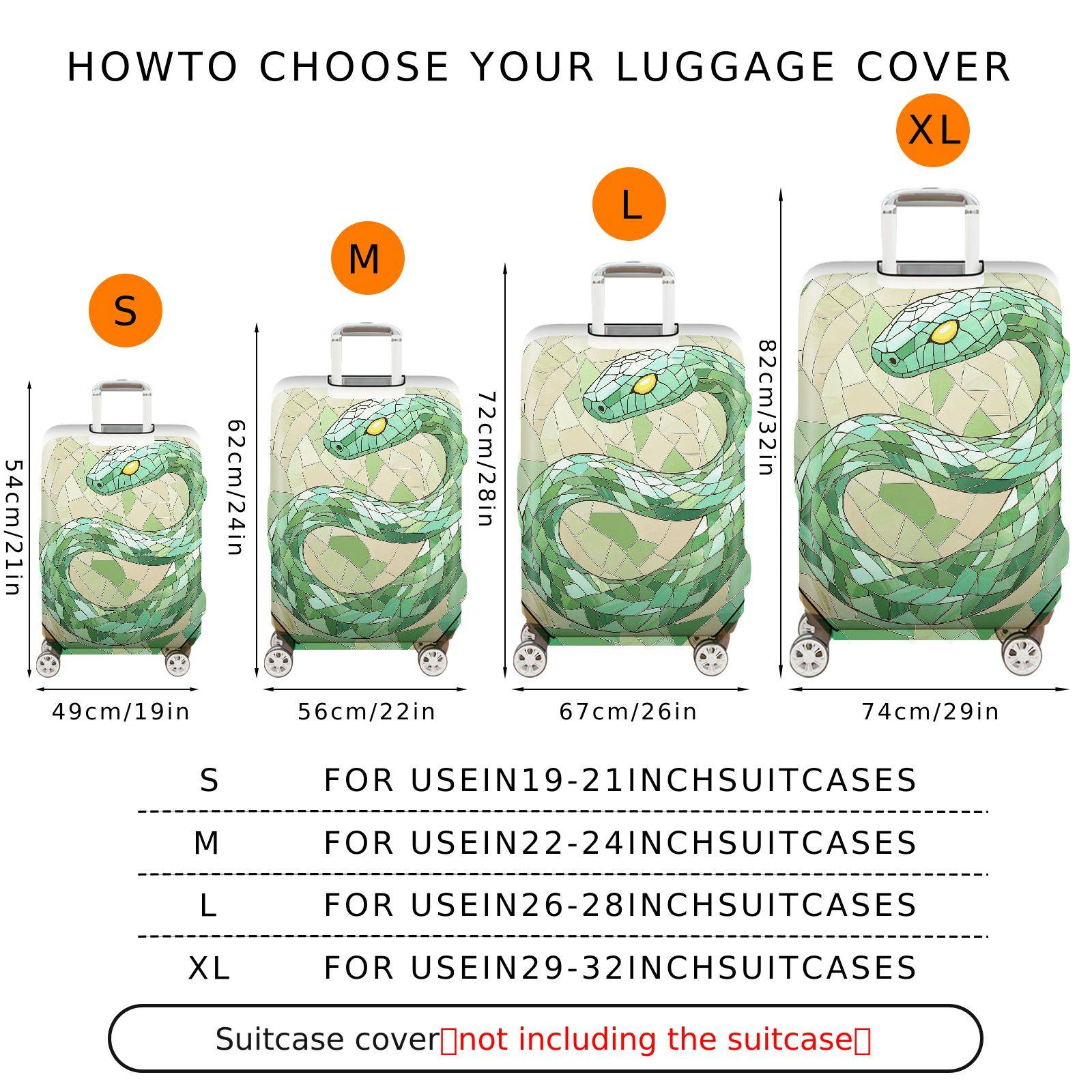 1-Piece Geometric Snake Mosaic Pattern Artistic Stylish Unique  Suitcase Luggage Cover, Stretch Protective Sleeve
