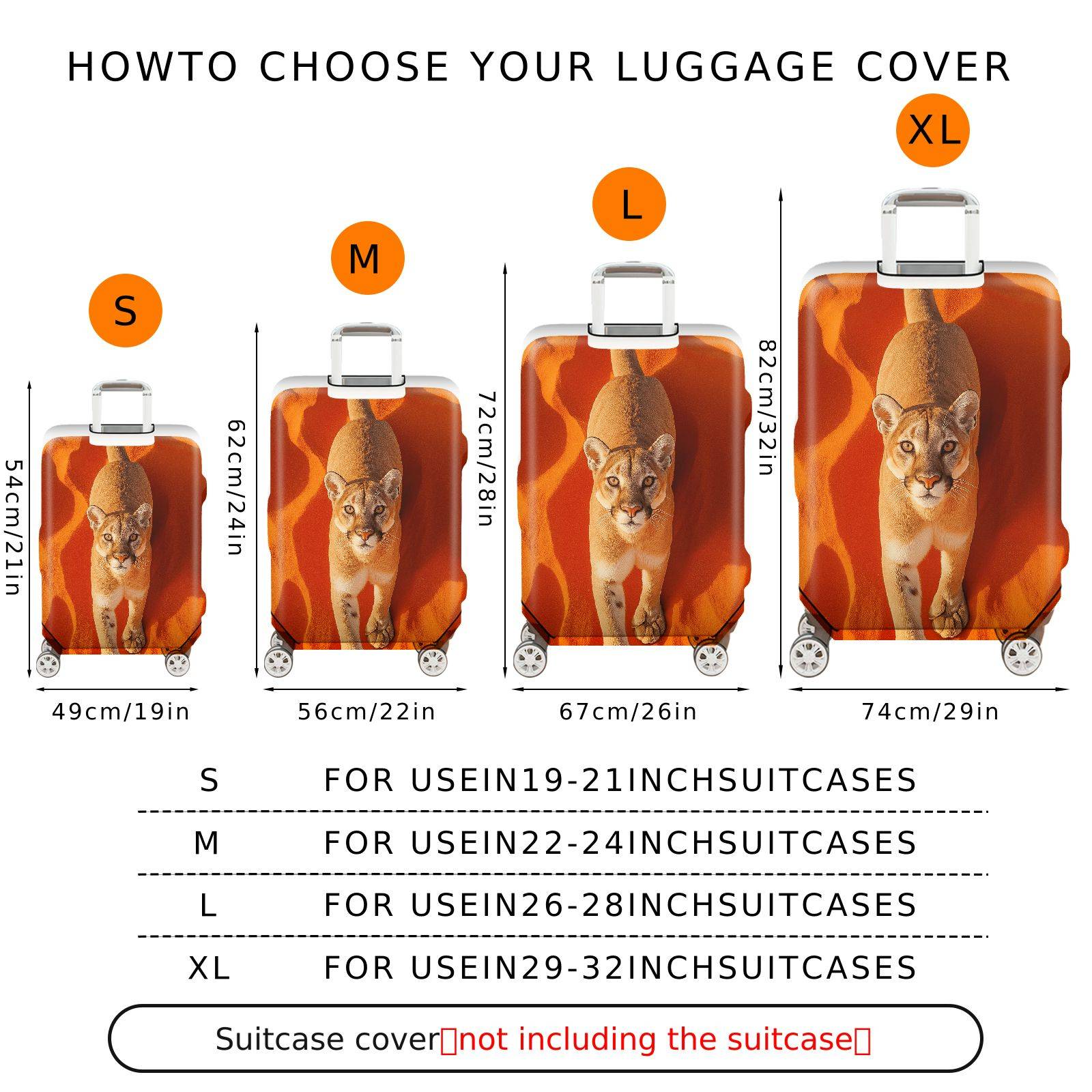 1-Piece Wildlife Animal Desert Landscape Orange Nature Stylish  Suitcase Luggage Cover, Stretch Protective Sleeve