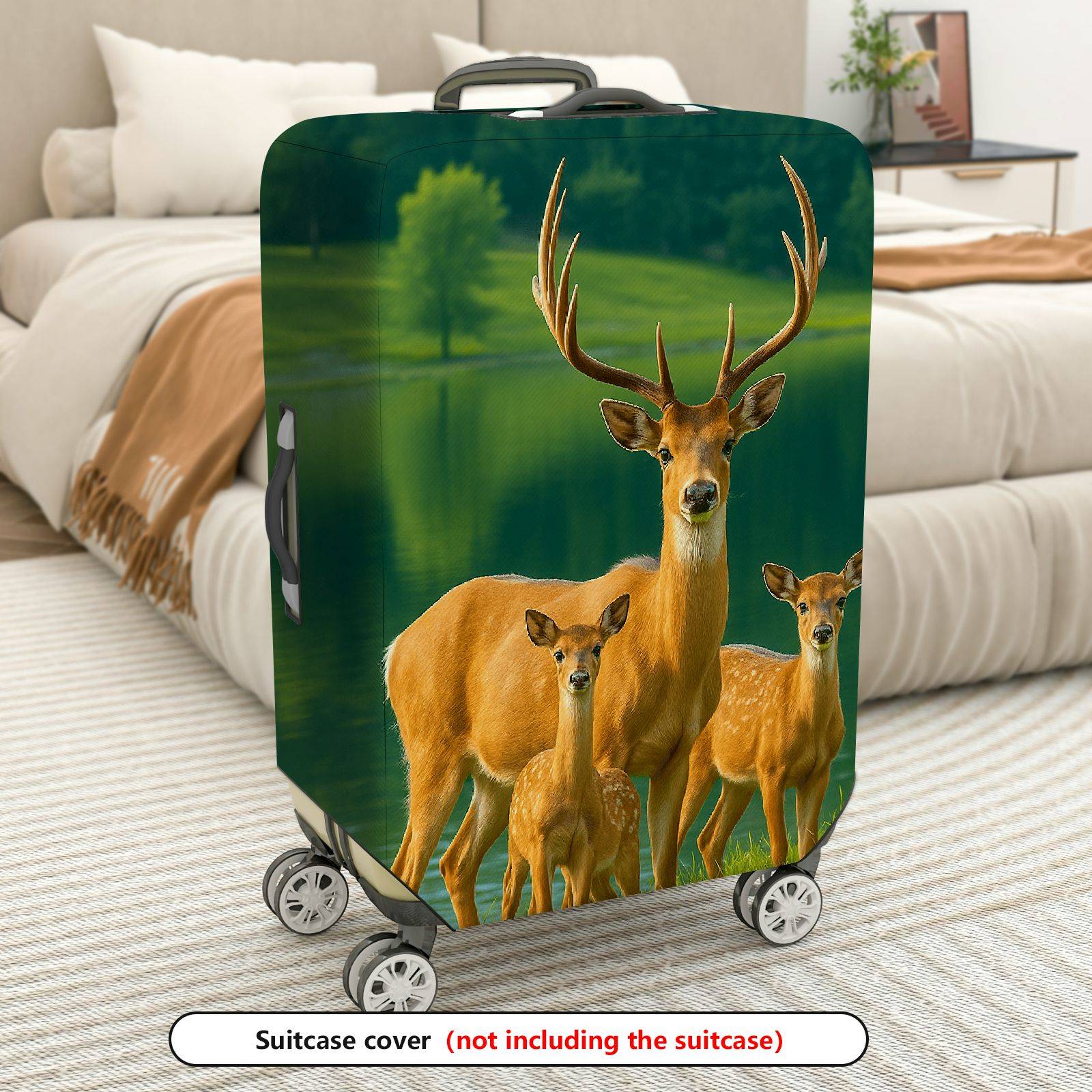 1-Piece Deer Nature Lake Forest Wildlife Landscape  Suitcase Luggage Cover, Stretch Protective Sleeve