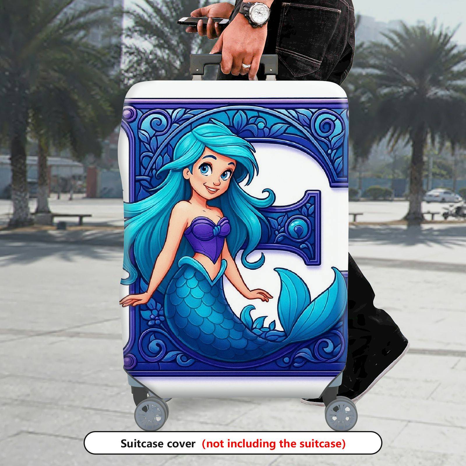 1-Piece Mermaid Fantasy Artistic Decorative Blue  Suitcase Luggage Cover, Stretch Protective Sleeve