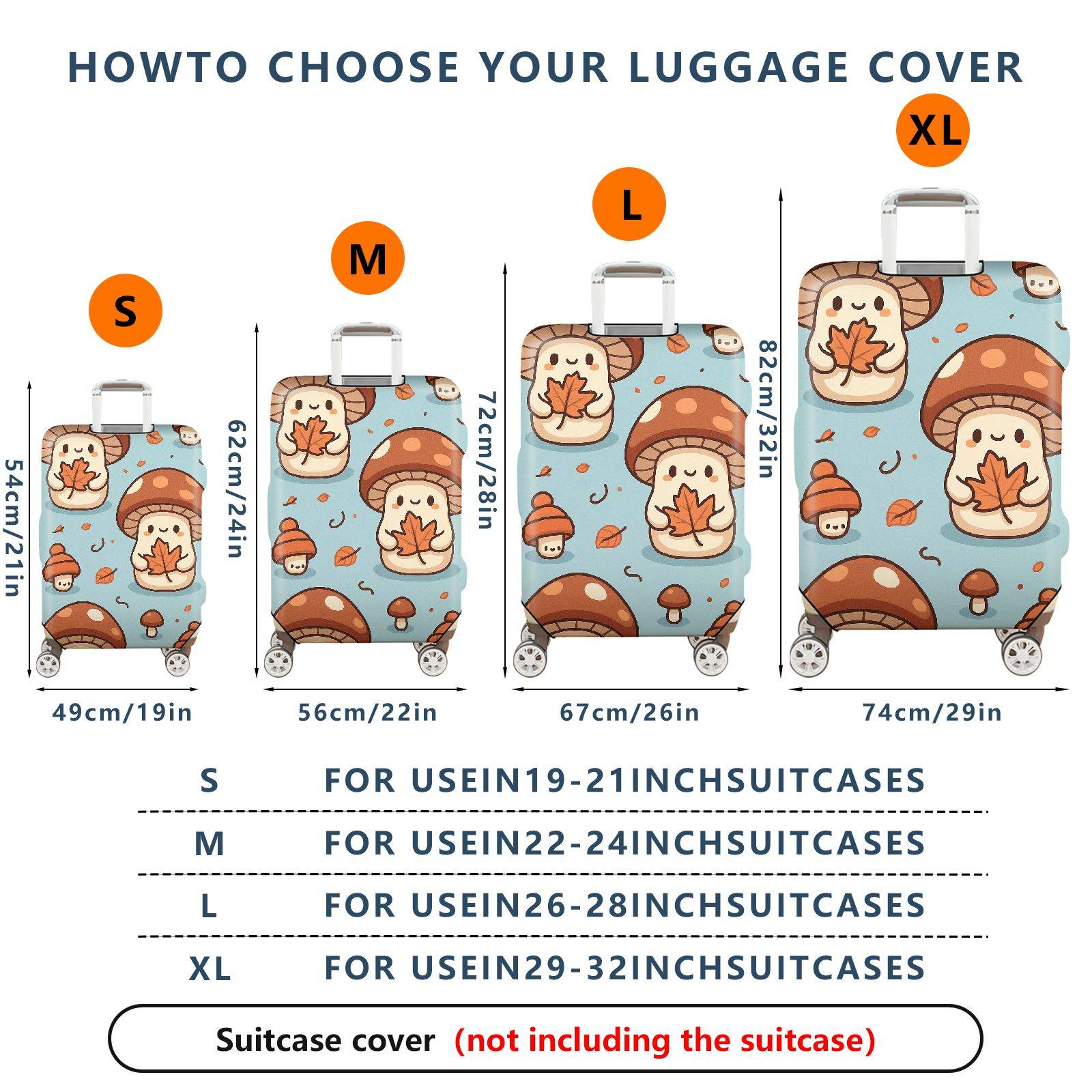 1-Piece Cute Mushroom Autumn Leaf  Printed  Suitcase Luggage Cover, Stretch Protective Sleeve
