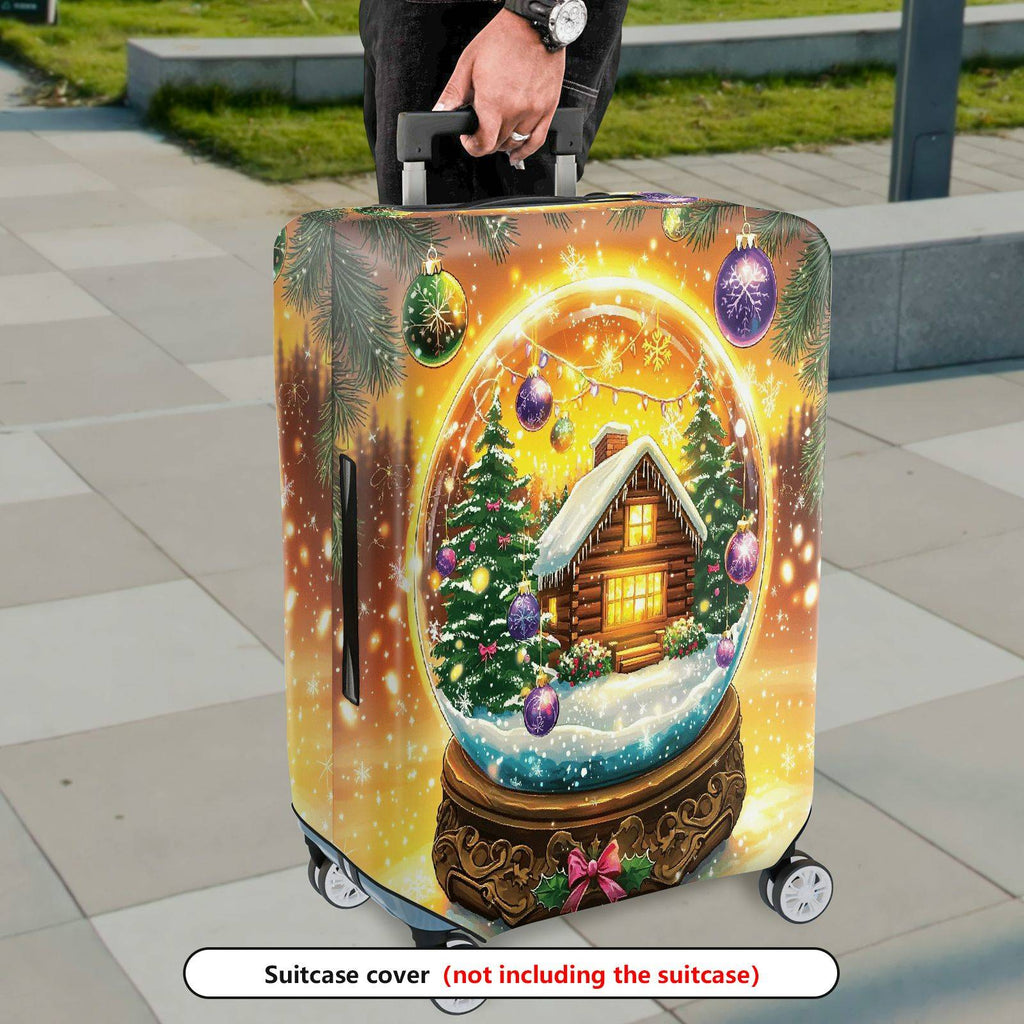 1-Piece Snow Globe Christmas Cabin Holiday Festive Winter  Suitcase Luggage Cover, Stretch Protective Sleeve