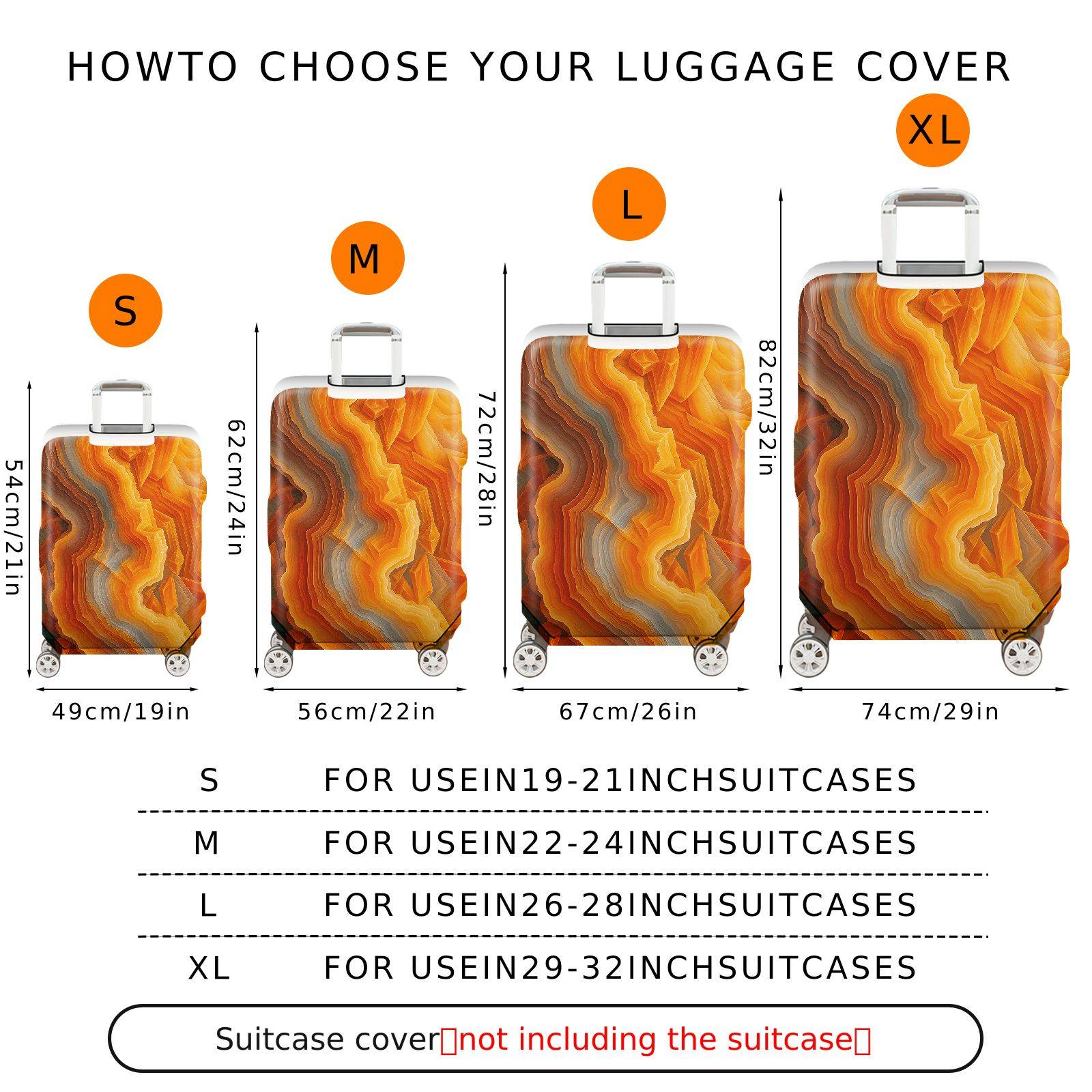 1-Piece Abstract Geometric Orange Blue Wave Dynamic Artistic  Suitcase Luggage Cover, Stretch Protective Sleeve