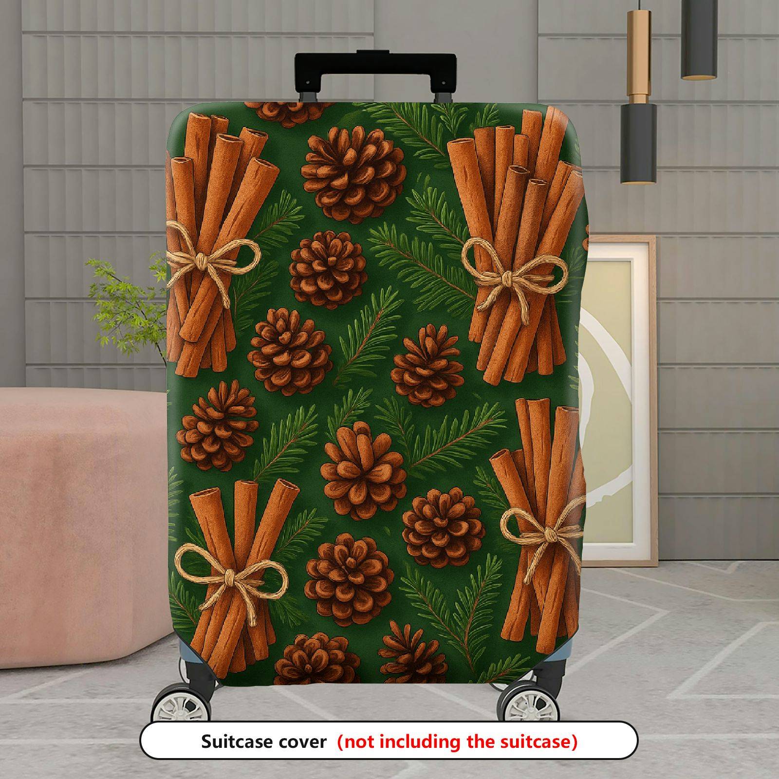 1-Piece Pine Cone Cinnamon Evergreen Holiday Nature Travel  Suitcase Luggage Cover, Stretch Protective Sleeve