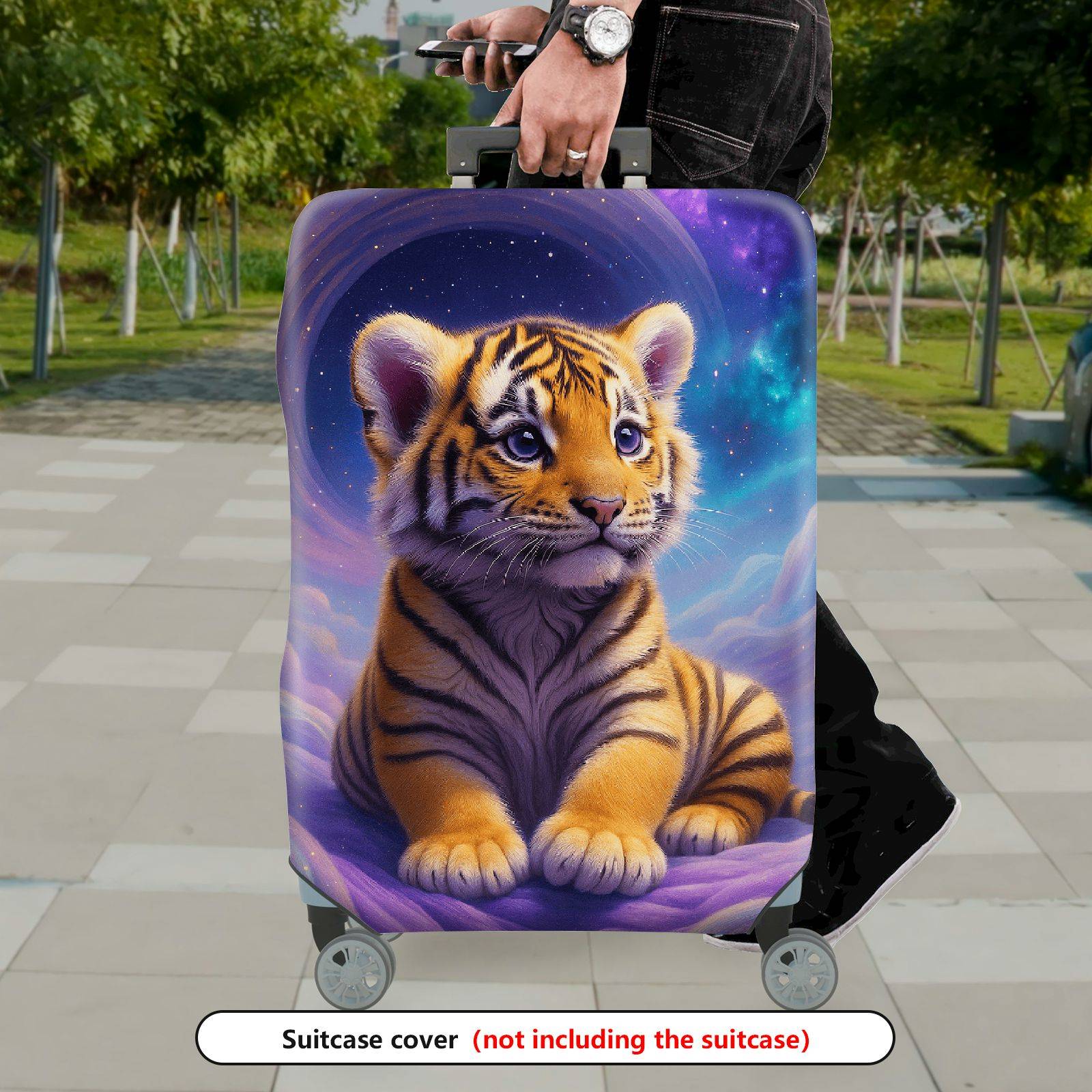 1-Piece Fantasy Space Tiger Cub Nebula Cosmic Art  Suitcase Luggage Cover, Stretch Protective Sleeve