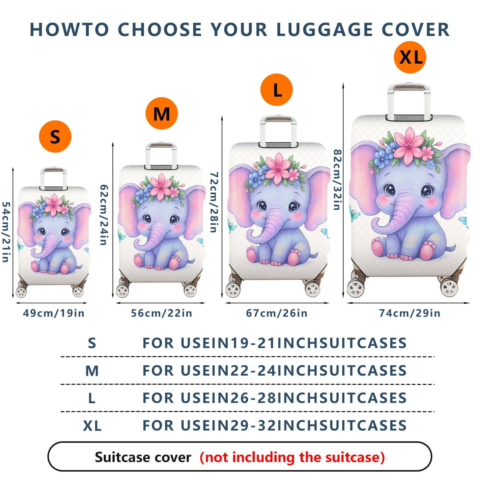 1-Piece Cute Elephant Flower Butterfly  Suitcase Luggage Cover, Stretch Protective Sleeve