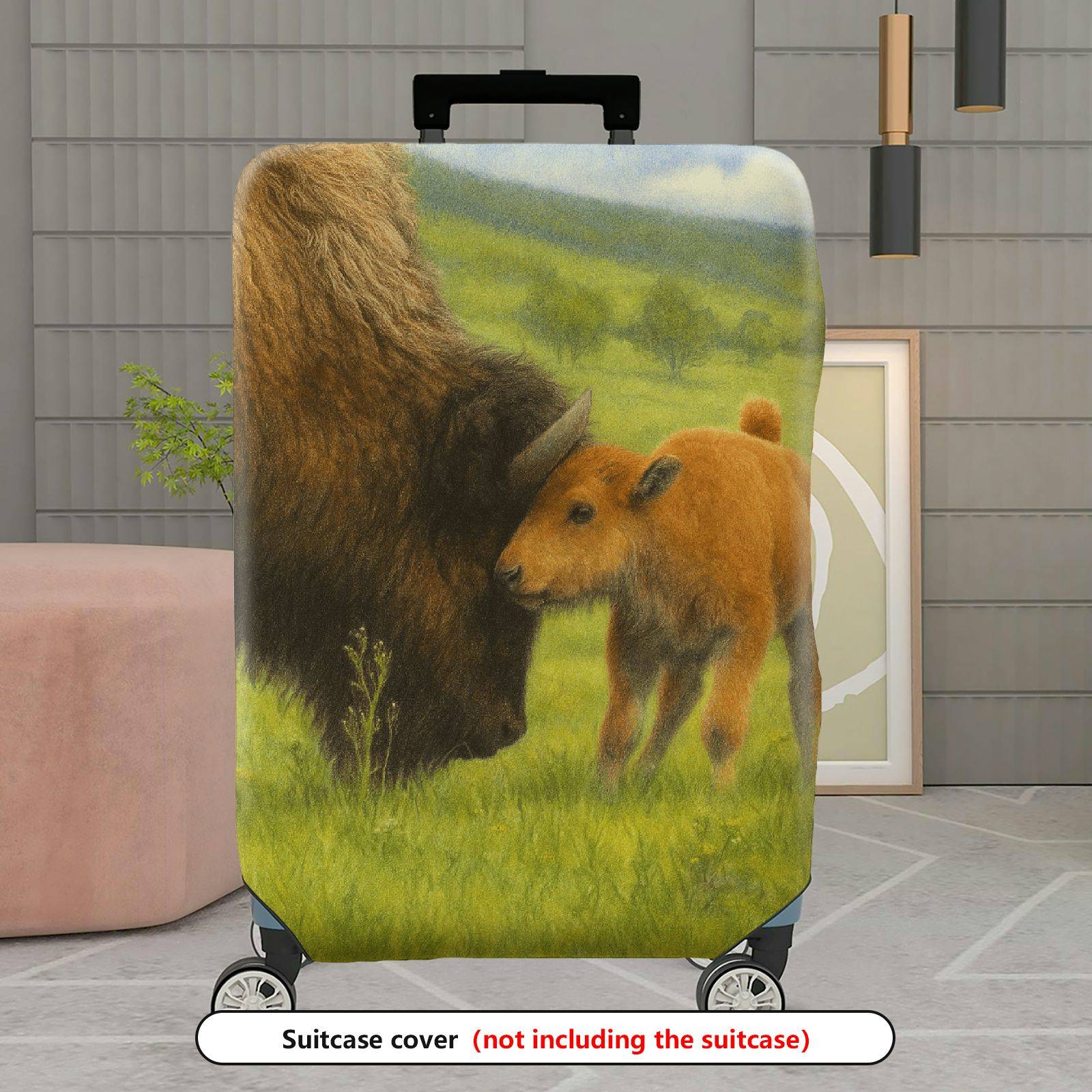 1-Piece Buffalo Landscape Pastoral Nature Animal Herd  Suitcase Luggage Cover, Stretch Protective Sleeve