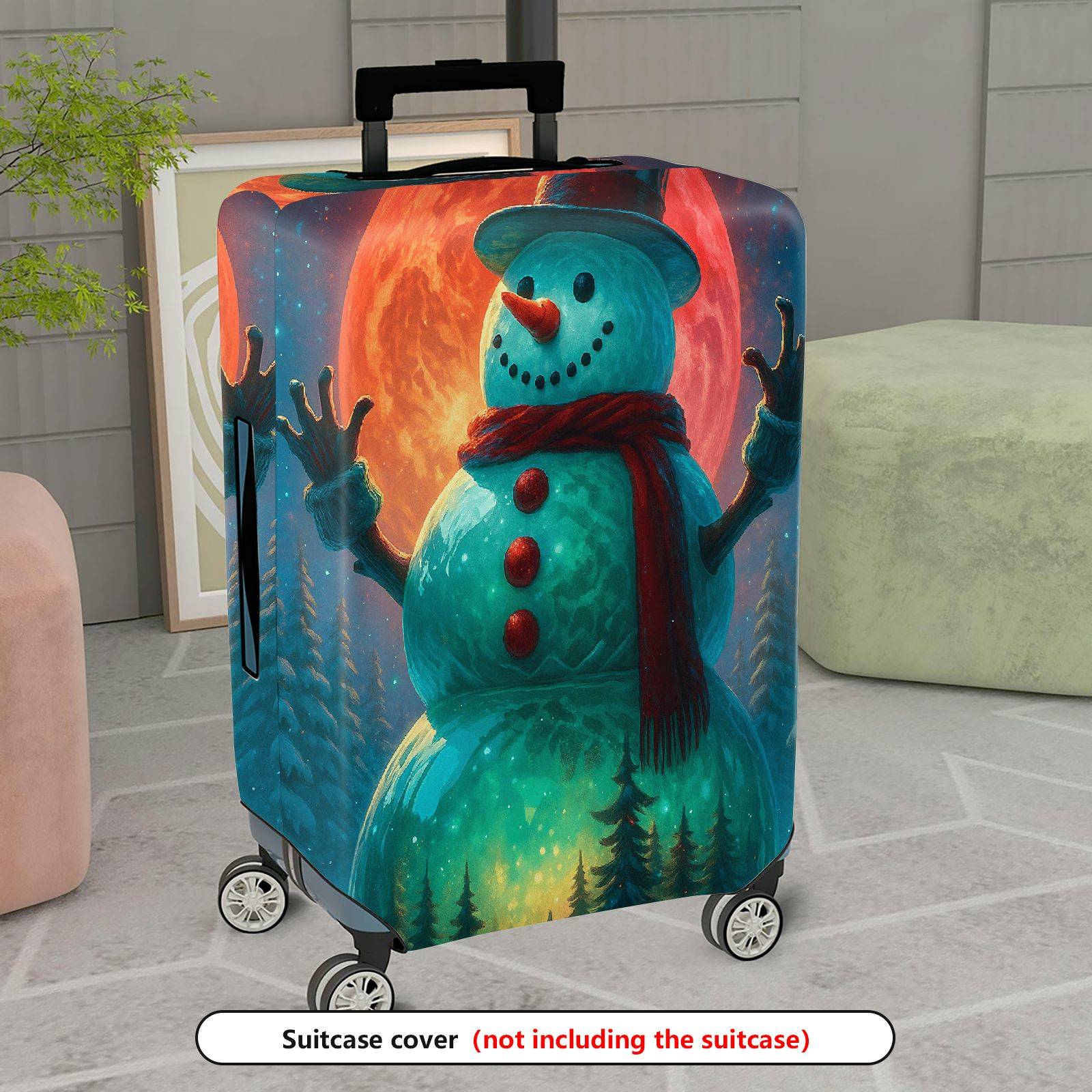 1-Piece Snowman Christmas Winter Holiday Festive Night  Suitcase Luggage Cover, Stretch Protective Sleeve