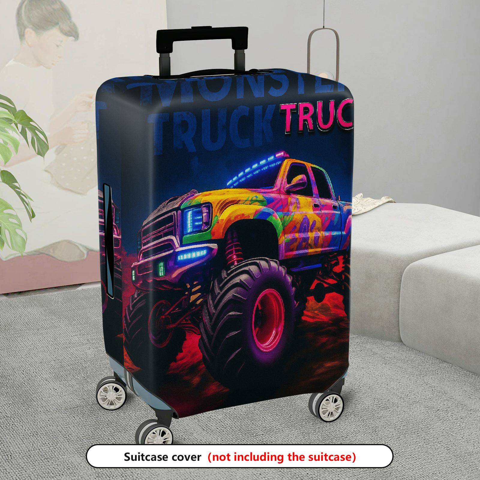 1-Piece Truck Colorful Night Glow Artistic Graphic  Suitcase Luggage Cover, Stretch Protective Sleeve