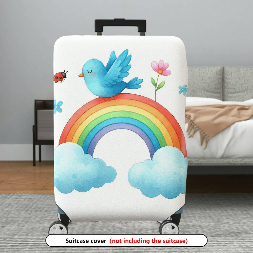 1-Piece Cute Rainbow Bird Clouds Flowers Ladybug  Suitcase Luggage Cover, Stretch Protective Sleeve