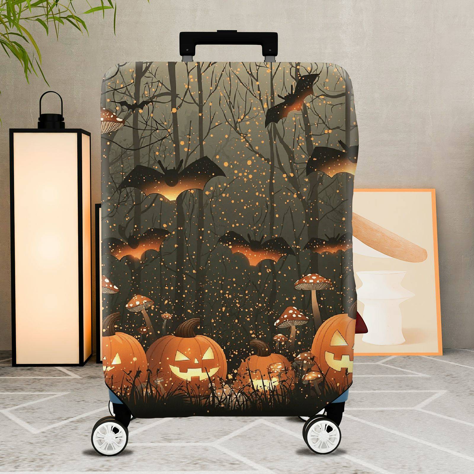 1-Piece Halloween Pumpkin Bat Forest Night Holiday  Suitcase Luggage Cover, Stretch Protective Sleeve