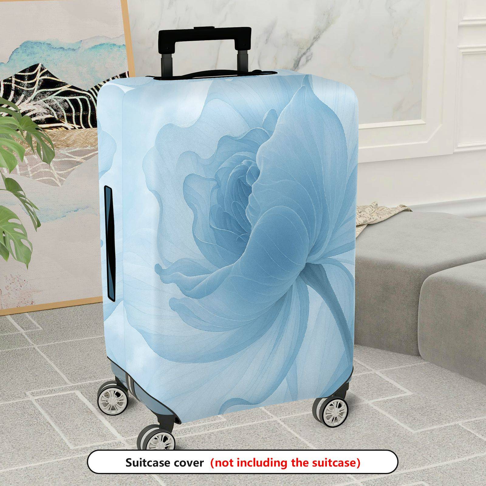 1-Piece Blue Rose Floral Abstract Artistic Elegant Trendy  Suitcase Luggage Cover, Stretch Protective Sleeve