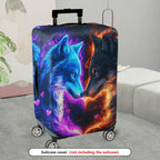 1-Piece Cosmic Wolf Fire Ice Heart  Suitcase Luggage Cover, Stretch Protective Sleeve