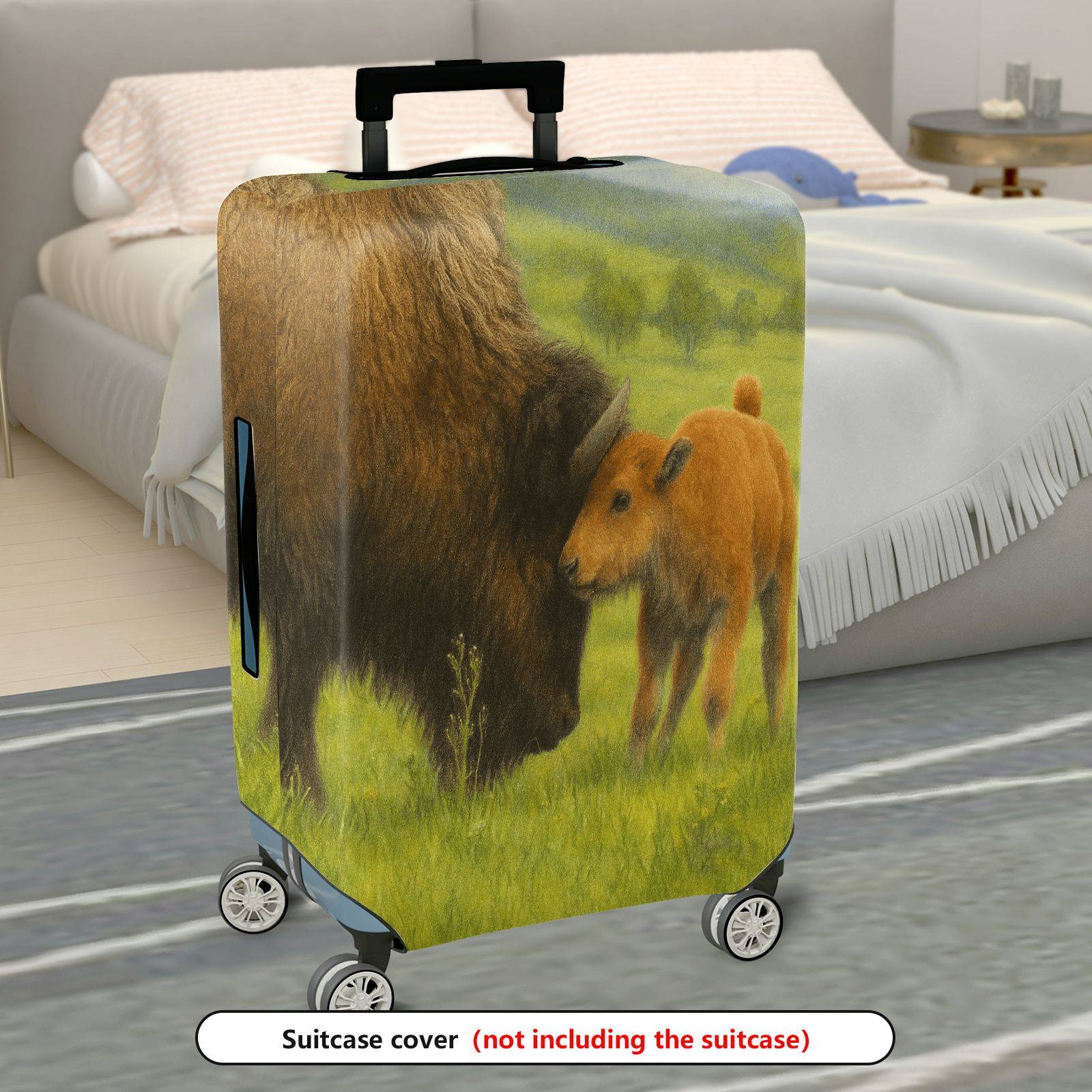 1-Piece Buffalo Landscape Pastoral Nature Animal Herd  Suitcase Luggage Cover, Stretch Protective Sleeve