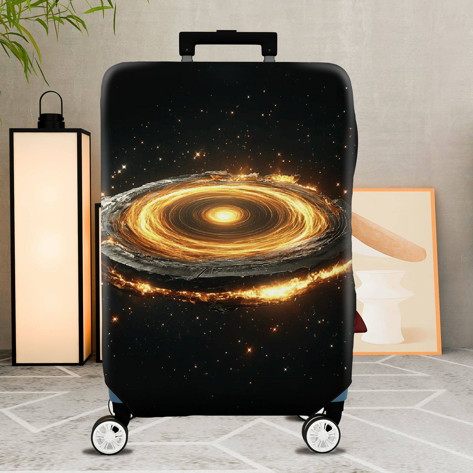 1-Piece Cosmic Galaxy Nebula Starry Night Luminous Black  Suitcase Luggage Cover, Stretch Protective Sleeve