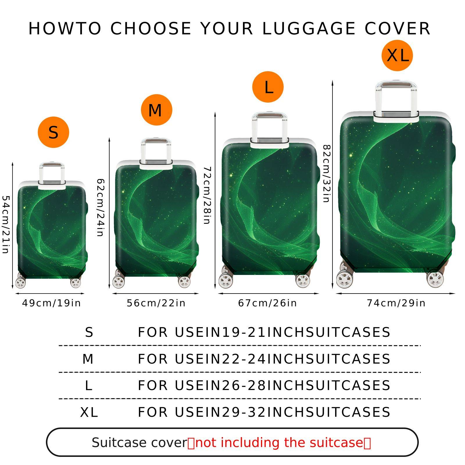 1-Piece Green Aurora Starry Night Cosmic Glow Universe  Suitcase Luggage Cover, Stretch Protective Sleeve