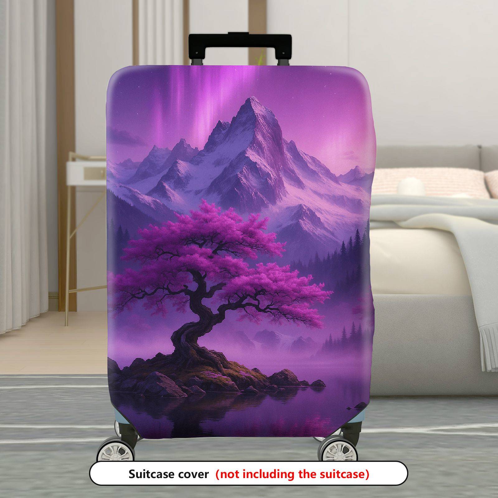 1-Piece Purple Mountain Aurora Landscape Sakura Tree Nature  Suitcase Luggage Cover, Stretch Protective Sleeve