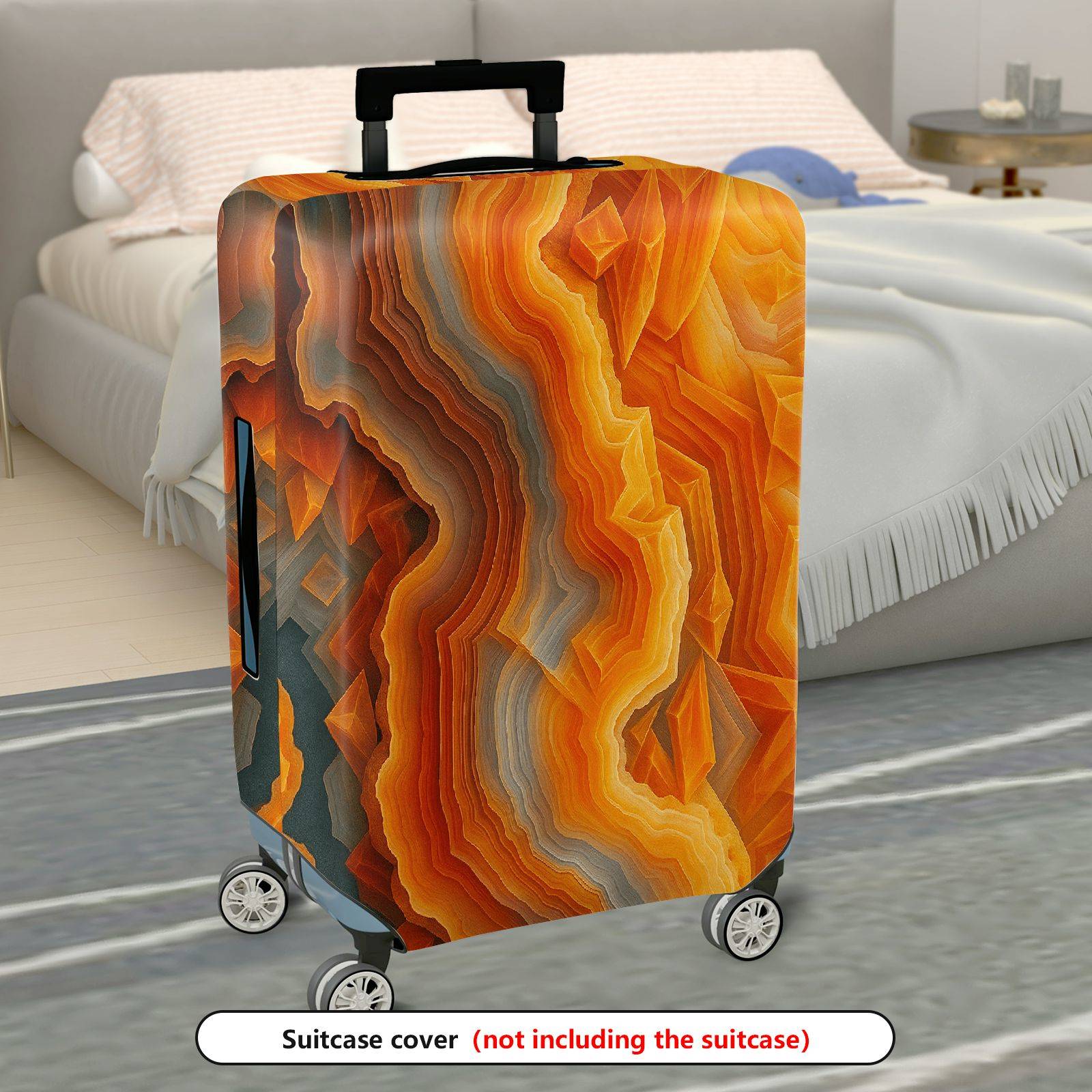 1-Piece Abstract Geometric Orange Blue Wave Dynamic Artistic  Suitcase Luggage Cover, Stretch Protective Sleeve