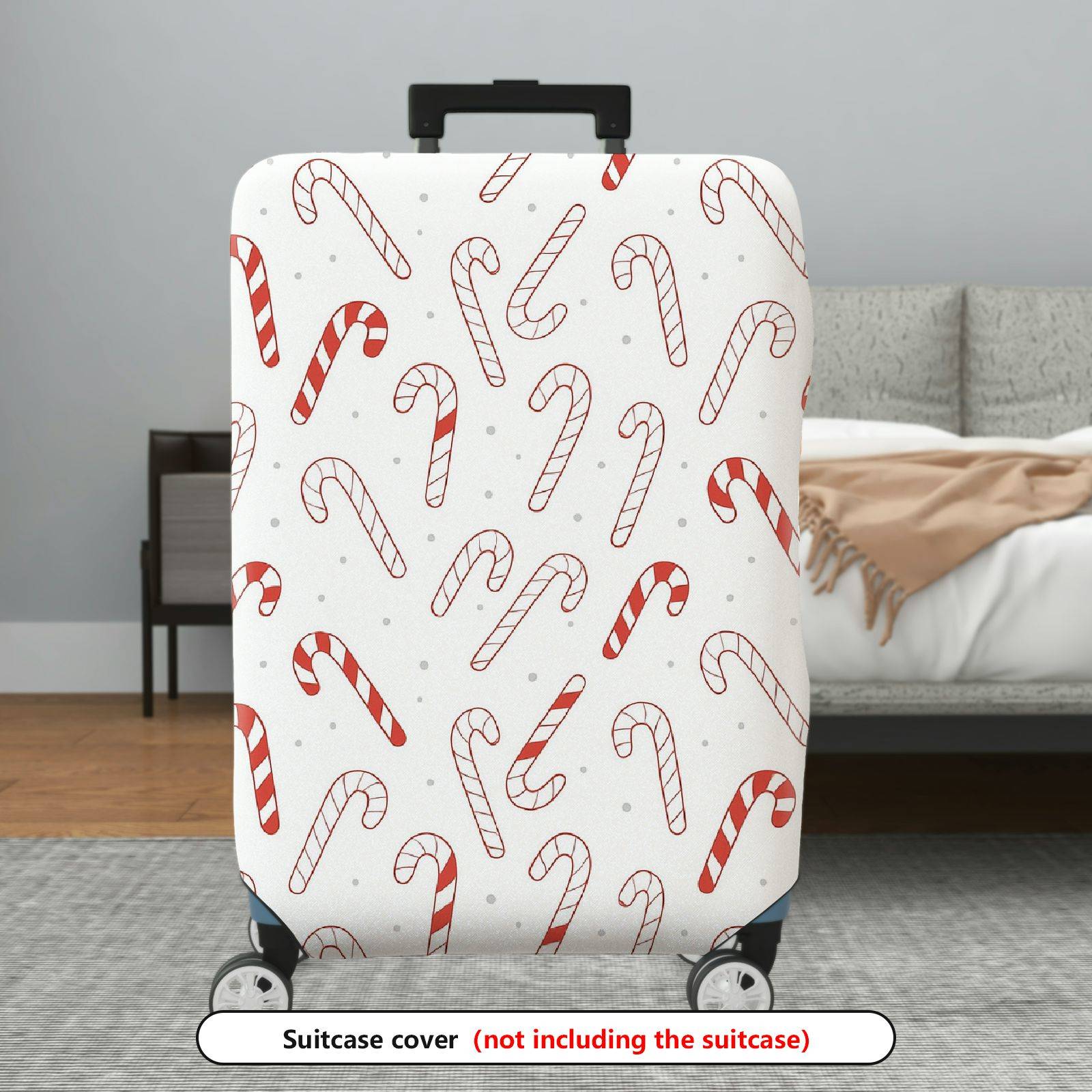 1-Piece Christmas Candy Cane Holiday Snow Festive  Suitcase Luggage Cover, Stretch Protective Sleeve