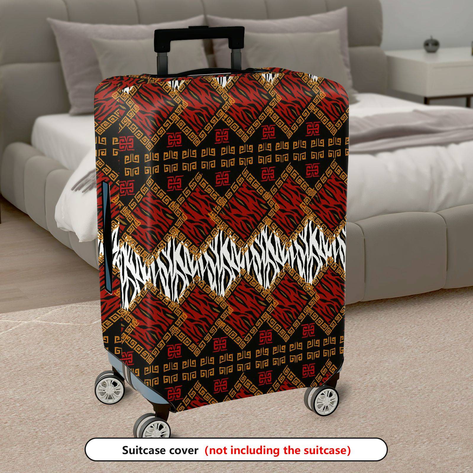 1-Piece Red Gold Black Animal Pattern Geometric Tribal Ethnic  Suitcase Luggage Cover, Stretch Protective Sleeve