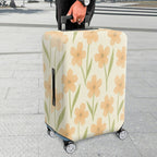 1-Piece Floral Botanical Beige Green Pastel Spring  Suitcase Luggage Cover, Stretch Protective Sleeve