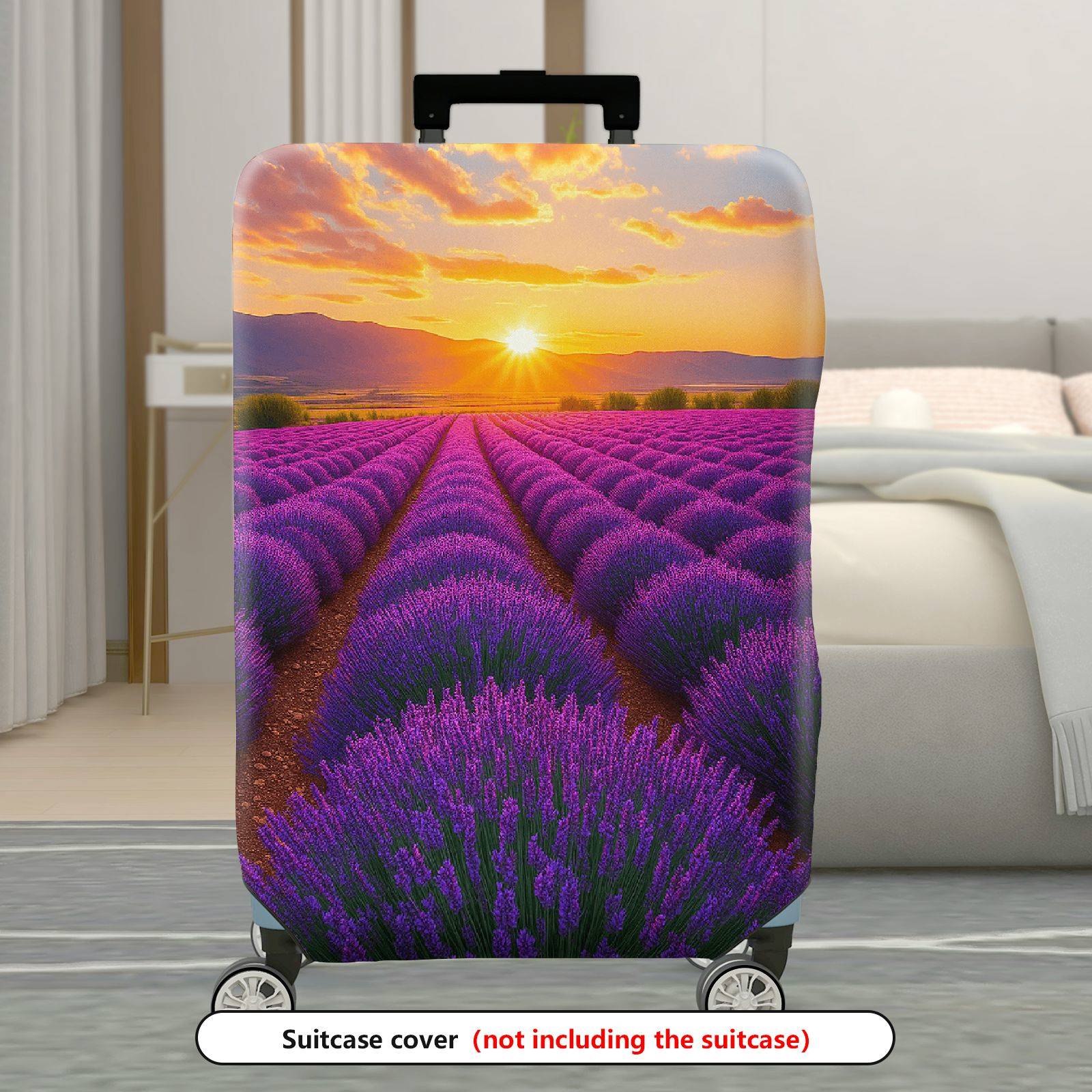 1-Piece Lavender Sunset Field Nature Art Landscape Scenery  Suitcase Luggage Cover, Stretch Protective Sleeve