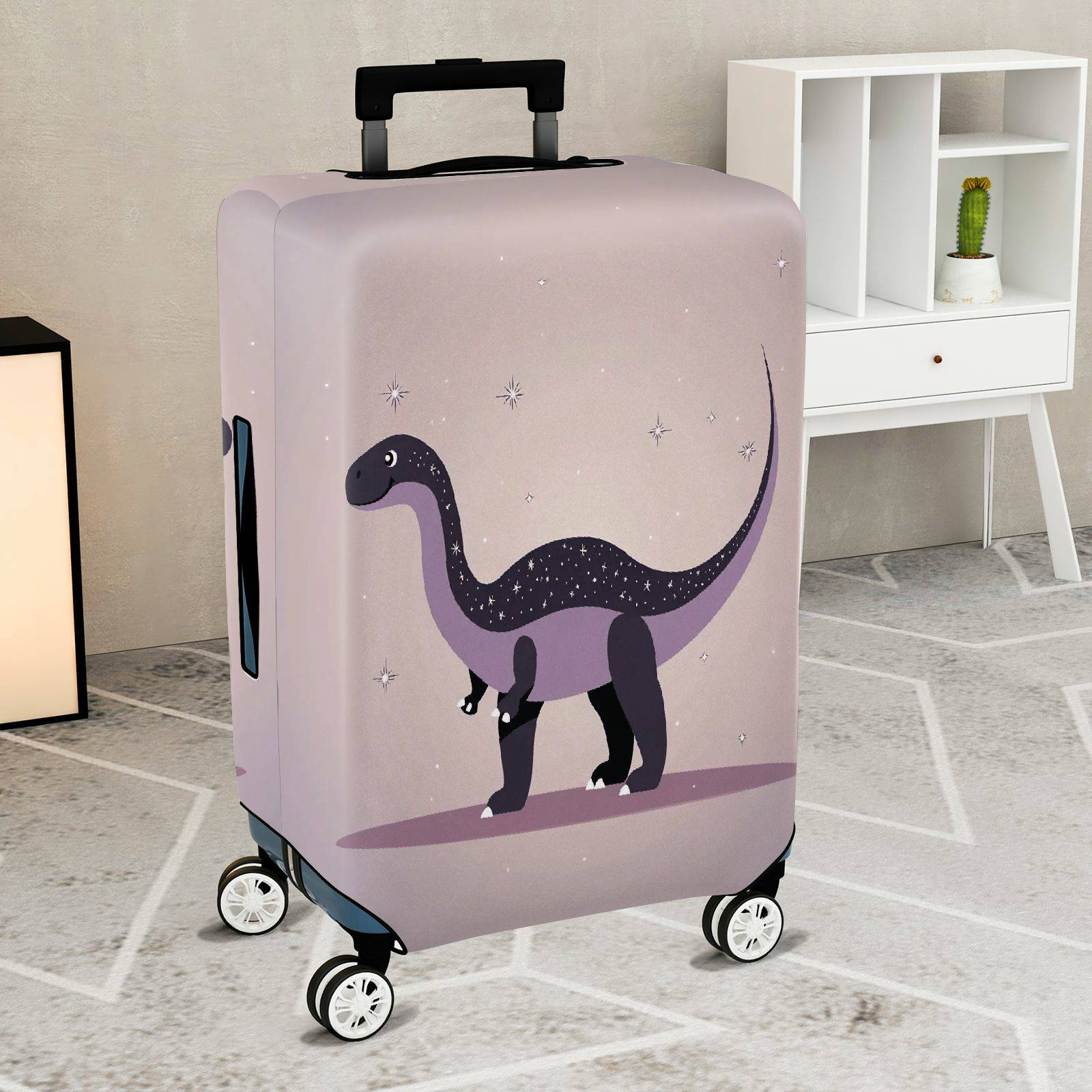 1-Piece Dinosaur Starry Gray Purple Galaxy Magic Cosmic  Suitcase Luggage Cover, Stretch Protective Sleeve