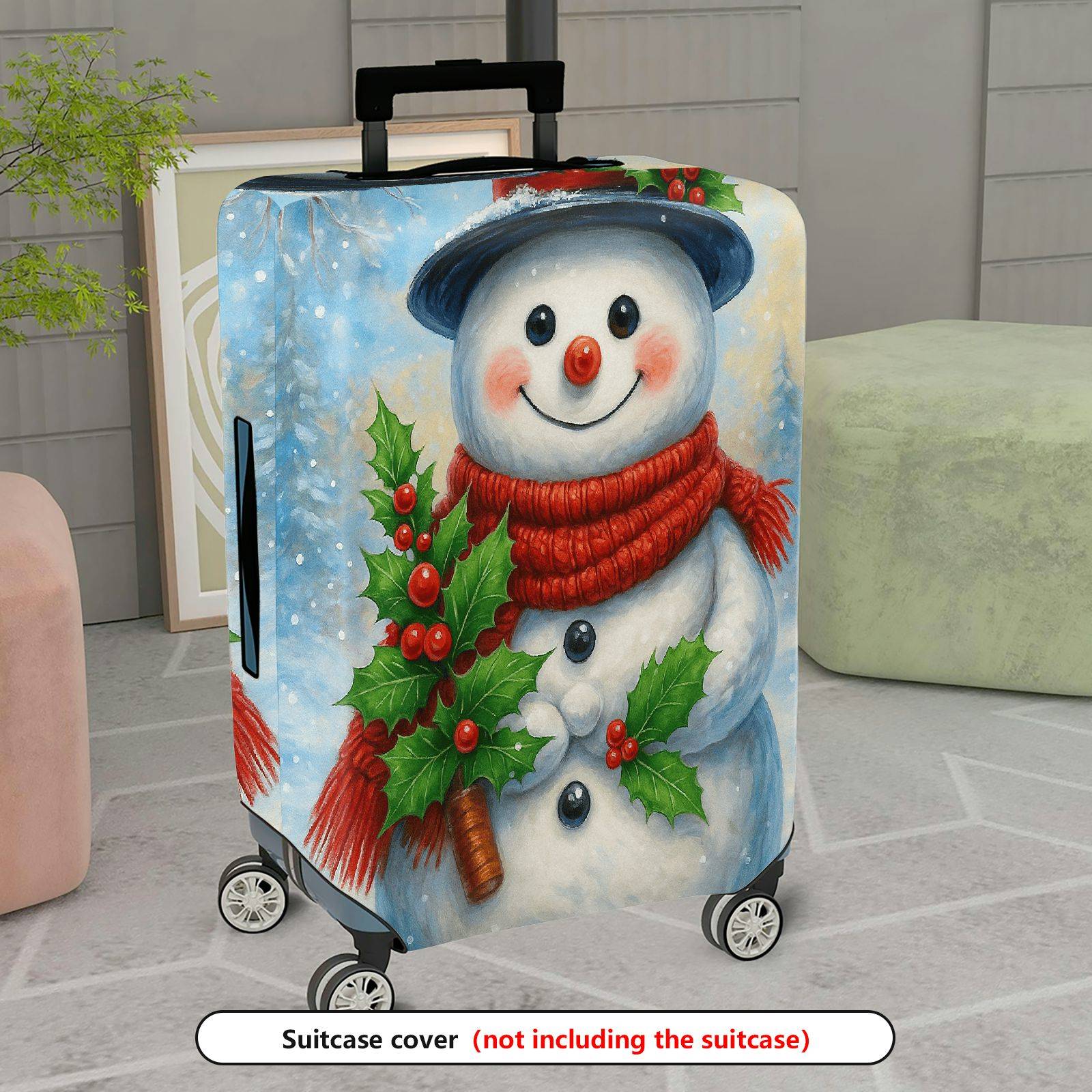 1-Piece Snowman Christmas Winter Holiday Festive Cheer  Suitcase Luggage Cover, Stretch Protective Sleeve