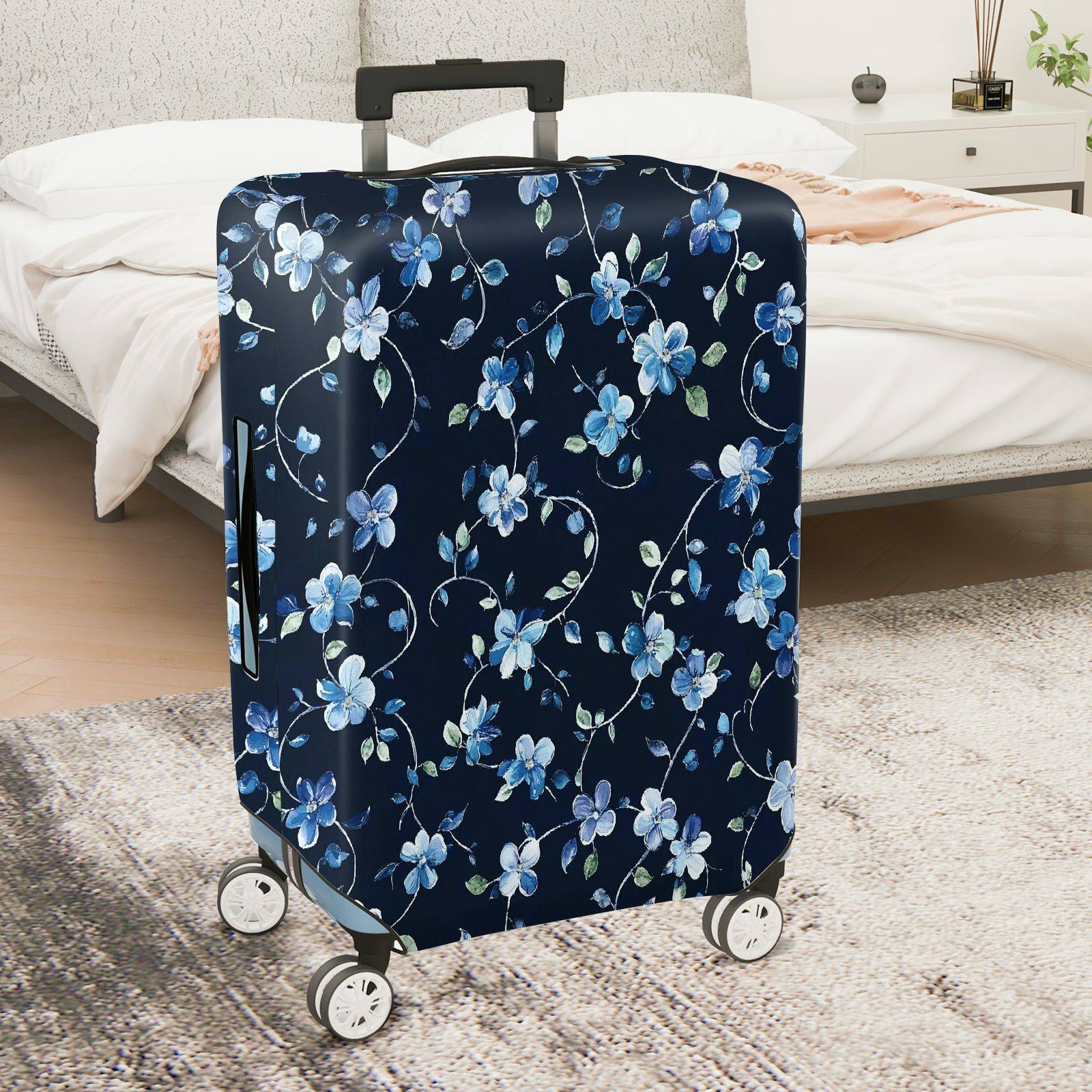 1-Piece Floral Blue Vine Pattern Travel Holiday Design  Suitcase Luggage Cover, Stretch Protective Sleeve