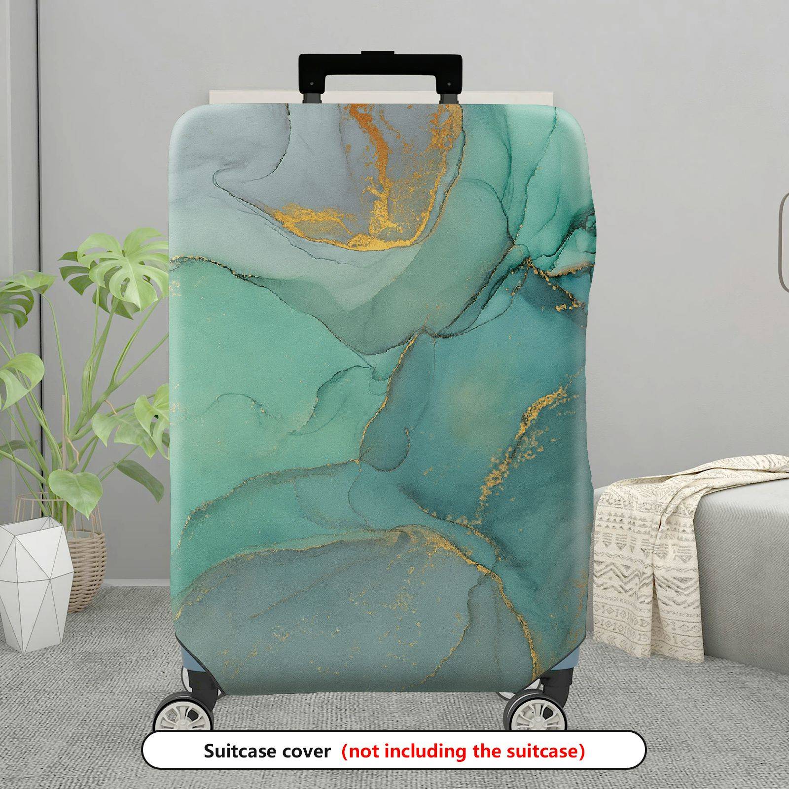 1-Piece Marble Gold Green Artistic Abstract Travel  Suitcase Luggage Cover, Stretch Protective Sleeve