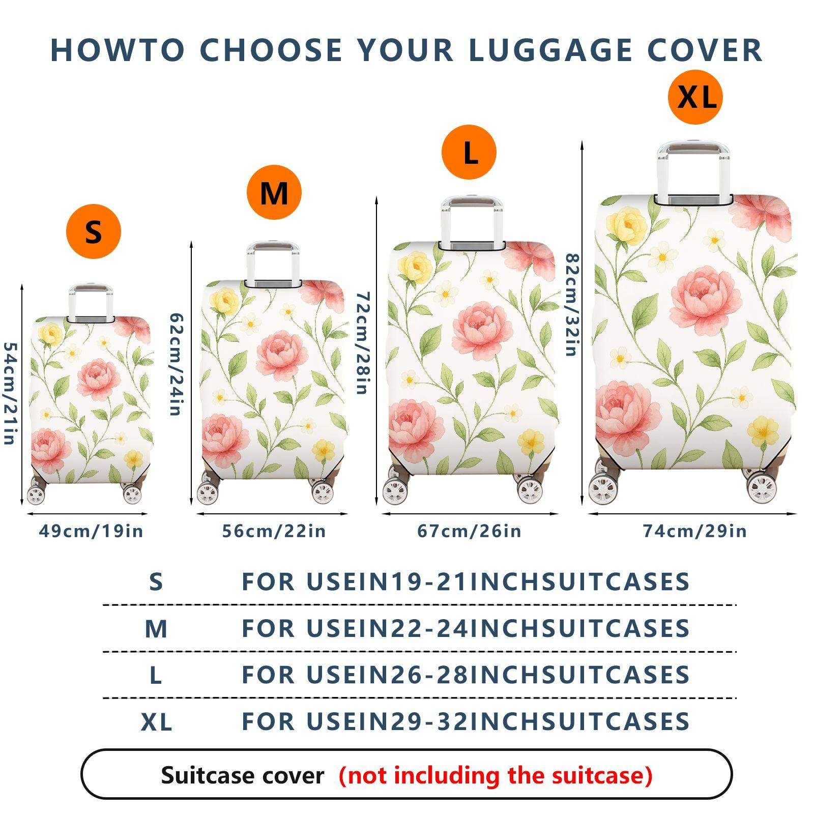 1-Piece Floral Spring Summer Vibrant Colorful Nature  Suitcase Luggage Cover, Stretch Protective Sleeve