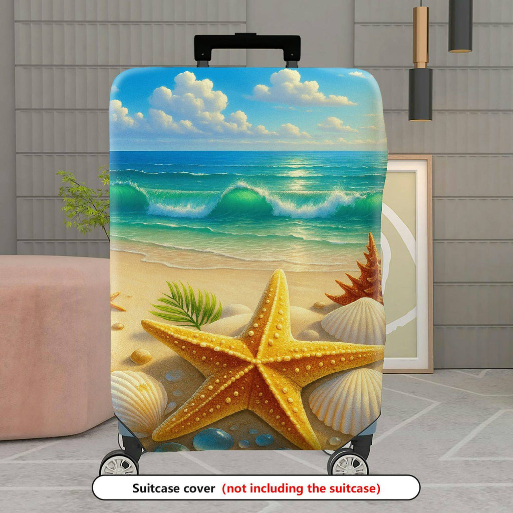 1-Piece Beach Ocean Starfish Seashell Sand Holiday  Suitcase Luggage Cover, Stretch Protective Sleeve