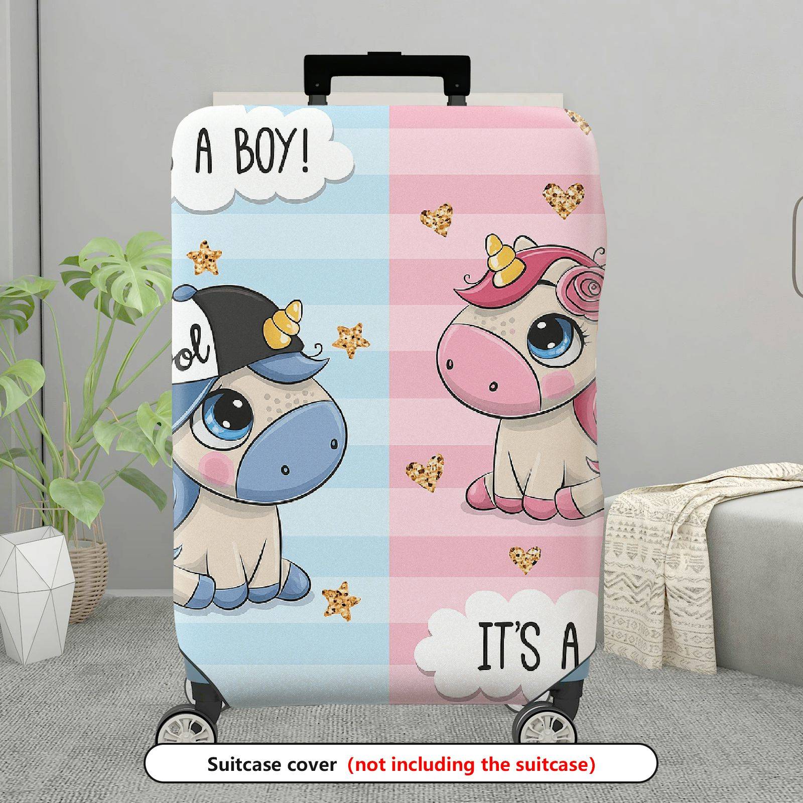 1-Piece Unicorn  Pink Blue Cute Pattern Decorative  Suitcase Luggage Cover, Stretch Protective Sleeve