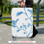 1-Piece White Blue Floral Branch Art Design  Suitcase Luggage Cover, Stretch Protective Sleeve