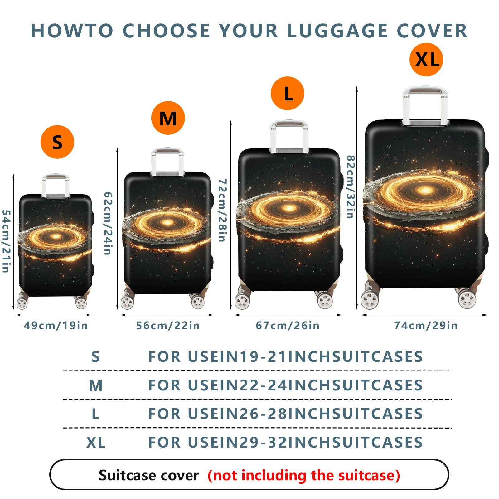 1-Piece Cosmic Galaxy Nebula Starry Night Luminous Black  Suitcase Luggage Cover, Stretch Protective Sleeve