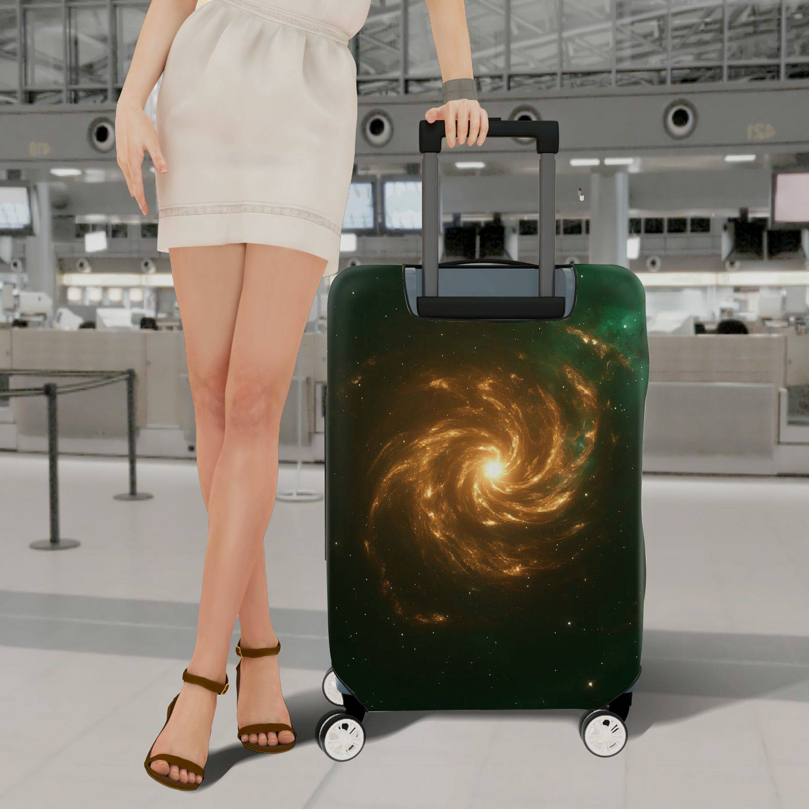 1-Piece Galaxy Nebula Cosmic Swirl Starry Glow  Suitcase Luggage Cover, Stretch Protective Sleeve