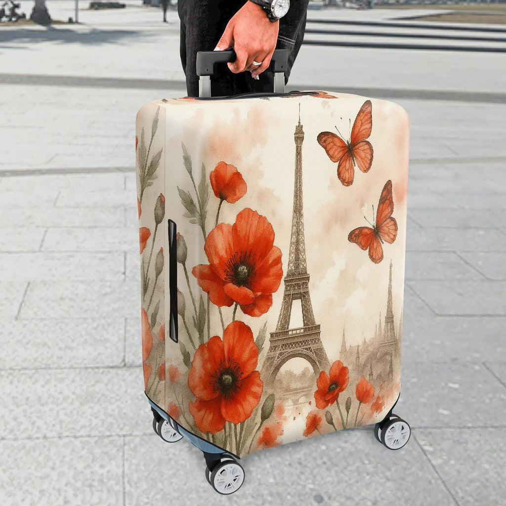 1-Piece Paris Flower Butterfly Eiffel Tower Artistic Romantic  Suitcase Luggage Cover, Stretch Protective Sleeve