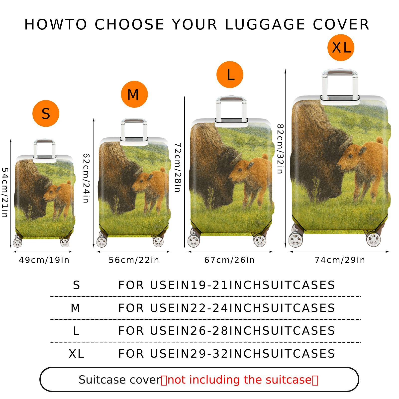 1-Piece Buffalo Landscape Pastoral Nature Animal Herd  Suitcase Luggage Cover, Stretch Protective Sleeve