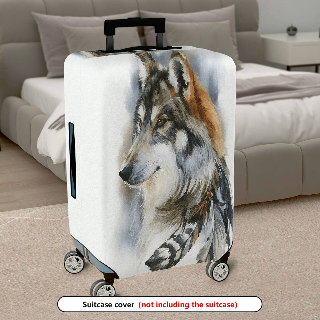 1-Piece Artistic Wolf Feather Pattern  Suitcase Luggage Cover, Stretch Protective Sleeve