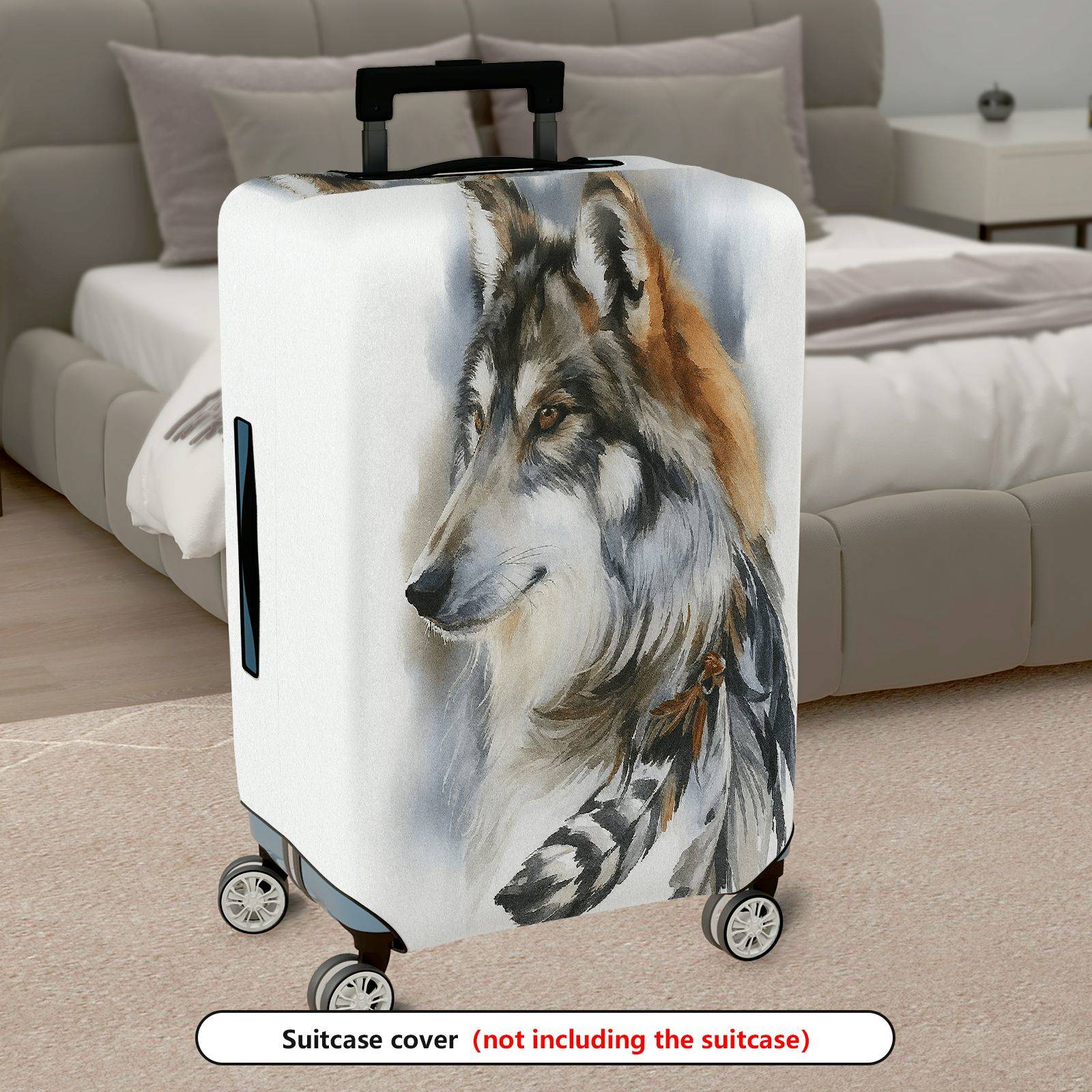 1-Piece Artistic Wolf Feather Pattern  Suitcase Luggage Cover, Stretch Protective Sleeve