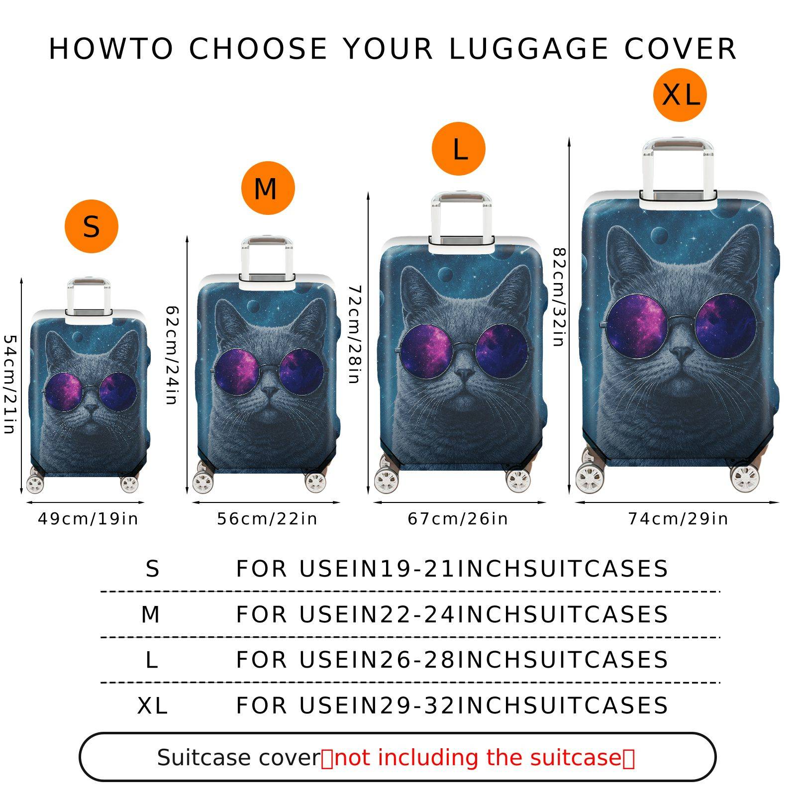 1-Piece Galaxy Cat Space Cosmic Astronaut Art  Suitcase Luggage Cover, Stretch Protective Sleeve