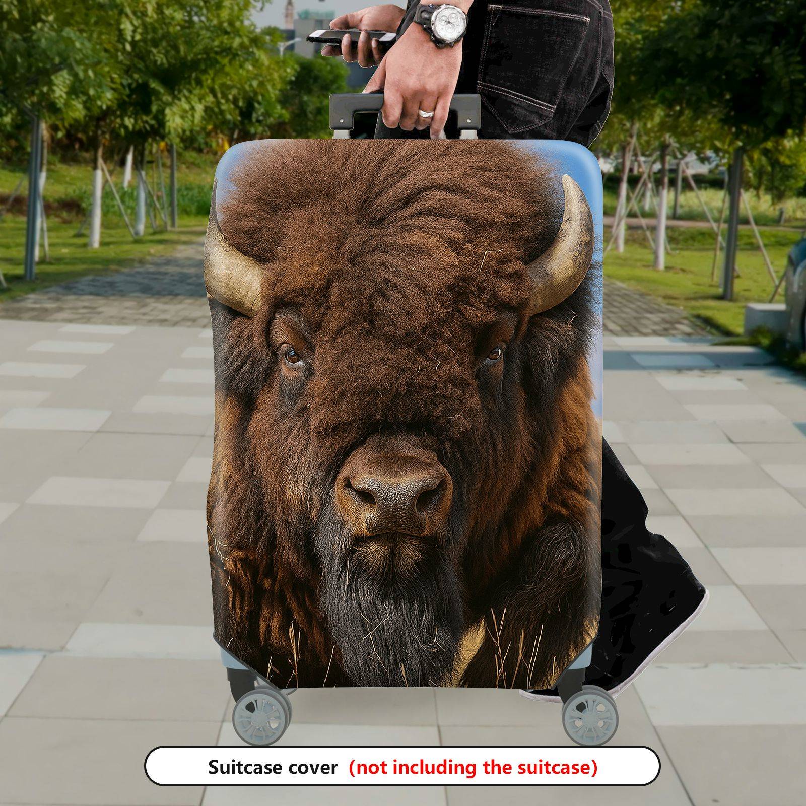 1-Piece Animal Wildlife Nature Scenery Western Landscape Buffalo  Suitcase Luggage Cover, Stretch Protective Sleeve