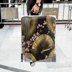1-Piece Floral Gold Fan Geometric Black Cherry Blossom  Suitcase Luggage Cover, Stretch Protective Sleeve