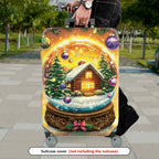1-Piece Snow Globe Christmas Cabin Holiday Festive Winter  Suitcase Luggage Cover, Stretch Protective Sleeve