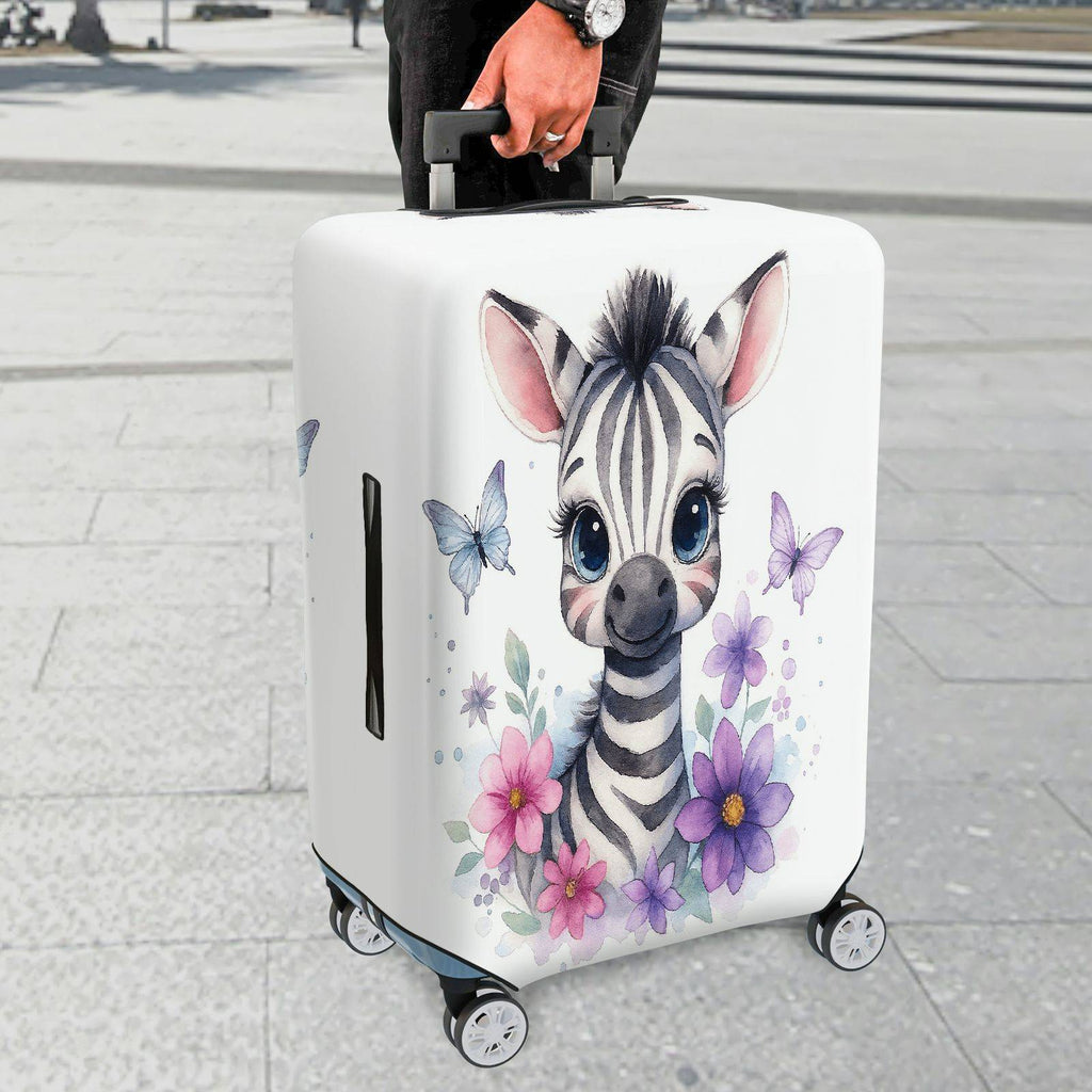 1-Piece Cute Zebra Butterfly Floral Art Print  Suitcase Luggage Cover, Stretch Protective Sleeve