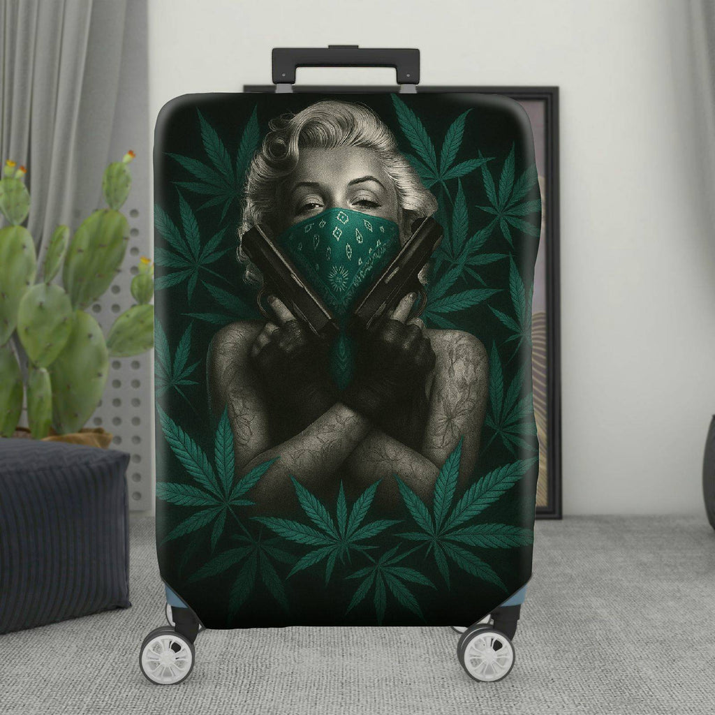 1-Piece Vintage Artistic Green Leaf Hand Pattern  Suitcase Luggage Cover, Stretch Protective Sleeve