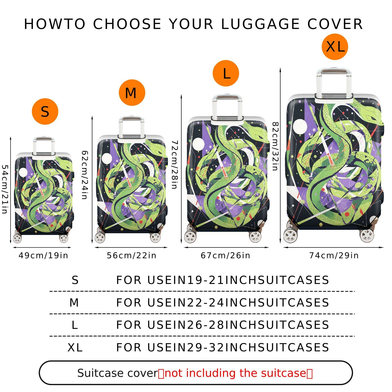 1-Piece Green Snake Abstract Geometric Artistic Cosmic  Suitcase Luggage Cover, Stretch Protective Sleeve